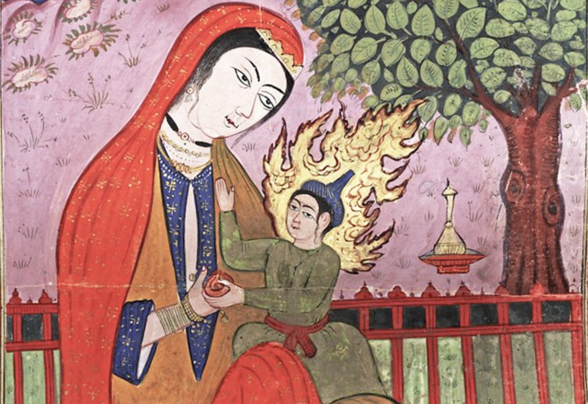 Die Heilige Maryam mit ihrem Sohn Isa, persische Miniatur, 16. Jh.