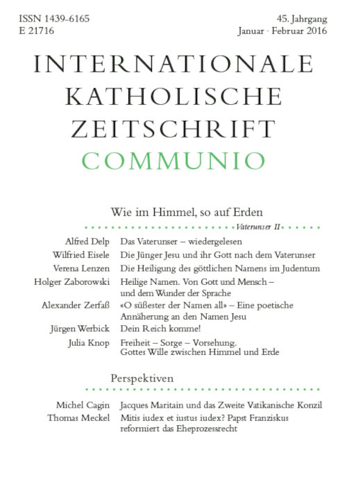 Communio. Internationale katholische Zeitschrift 1/2016