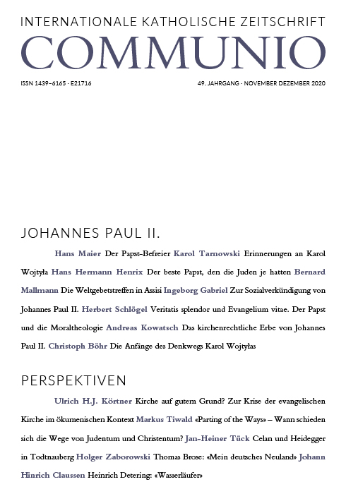 Titelseite Communio. Internationale katholische Zeitschrift 6/2020