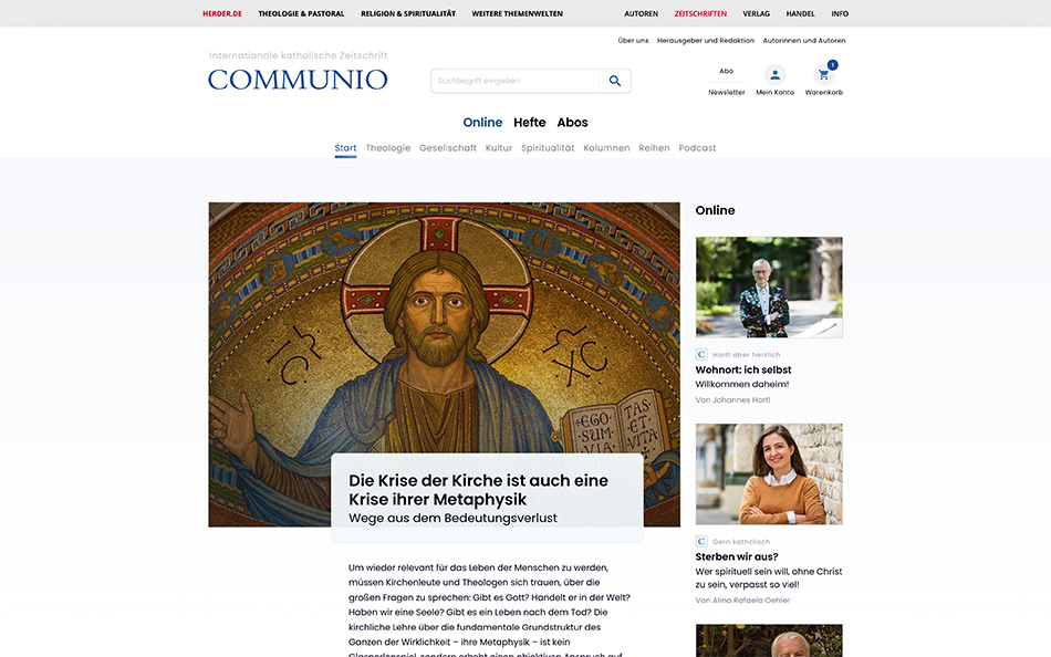 Screenshot Communio: Desktop-Ansicht