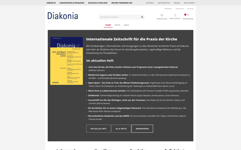 Diakonia online: Desktop-Ansicht