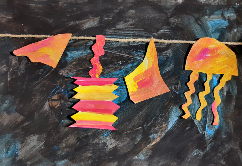 Gebastelte Laternenbilder.