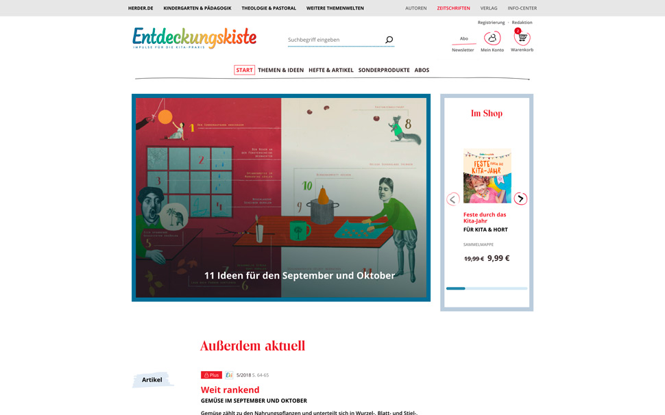 Desktop-Ansicht der Website der Entdeckungskiste