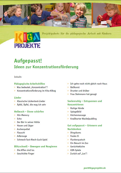 Titelseite Entdeckungskiste Projektidee: Aufgepasst. Ideen zur Konzentrationsförderung