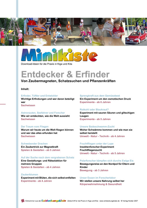 Titelseite Entdeckungskiste Projektidee: Entdecker und Erfinder in der Kita