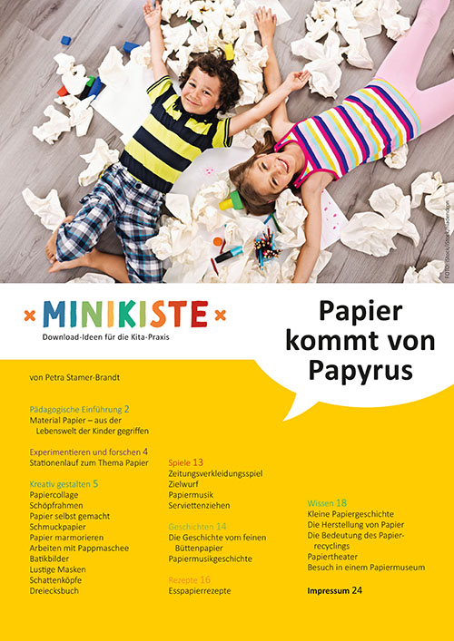 Titelseite Entdeckungskiste Projektidee: Papier kommt von Papyrus. Ein Projektvorschlag zur Entdeckung des Materials Papier