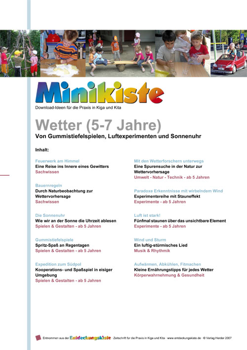 Titelseite Entdeckungskiste Projektidee: Wetter (5-7 Jahre)