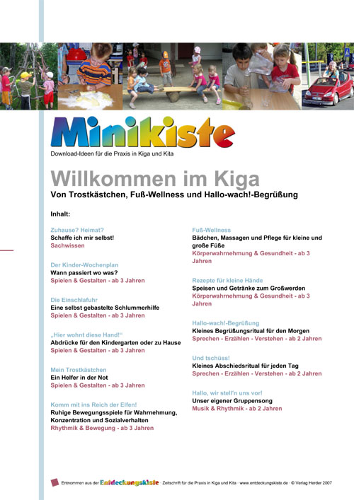Titelseite Entdeckungskiste Projektidee: Willkommen im Kiga
