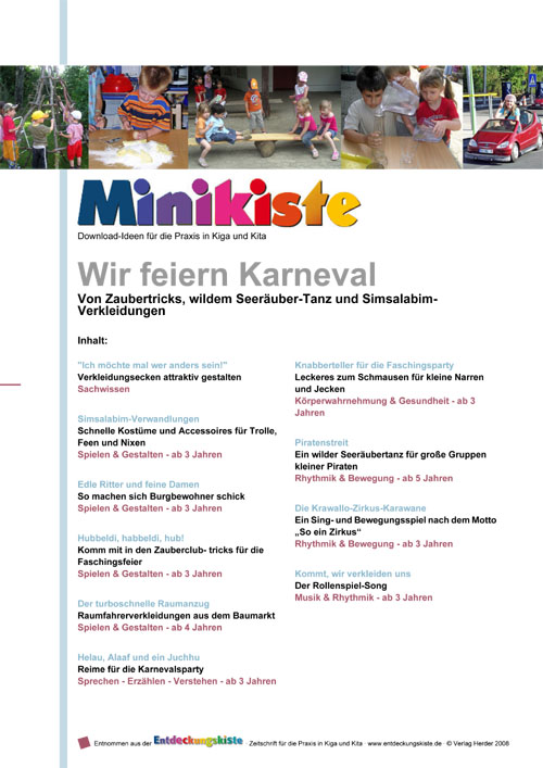 Titelseite Entdeckungskiste Projektidee: Wir freiern Karneval in der Kita