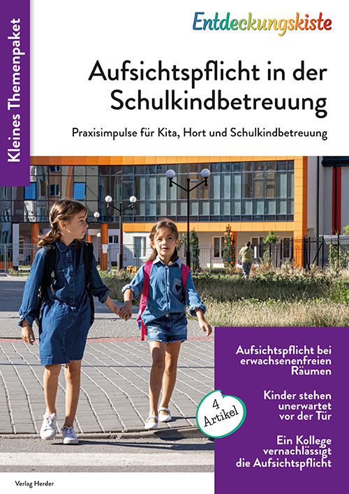 Titelseite Entdeckungskiste Themenpaket: Aufsichtspflicht in der Schulkindbetreuung