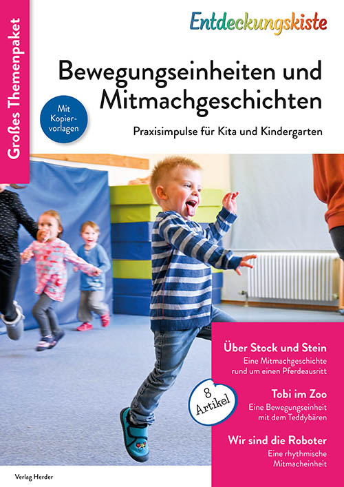 Titelseite Entdeckungskiste Themenpaket: Bewegungseinheiten und Mitmachgeschichten