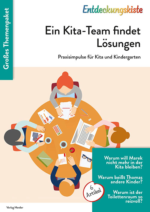 Titelseite Entdeckungskiste Themenpaket:  Ein Kita-Team findet Lösungen