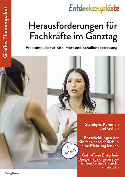 Titelseite Entdeckungskiste Themenpaket: Herausforderungen für Fachkräfte im Ganztag