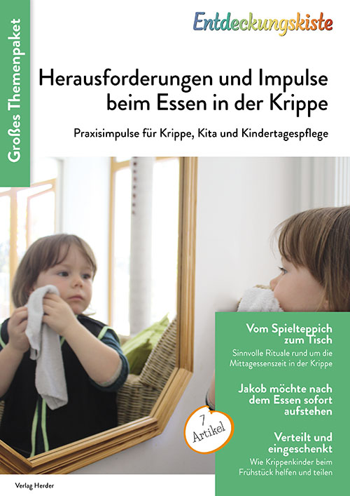Titelseite Entdeckungskiste Themenpaket: Herausforderungen und Impulse beim Essen in der Krippe