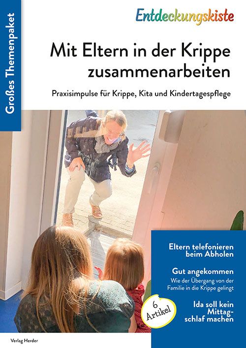 Titelseite Entdeckungskiste Themenpaket:  Mit Eltern in der Krippe zusammenarbeiten