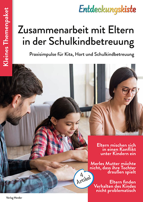 Titelseite Entdeckungskiste Themenpaket: Zusammenarbeit mit Eltern in der Schulkindbetreuung