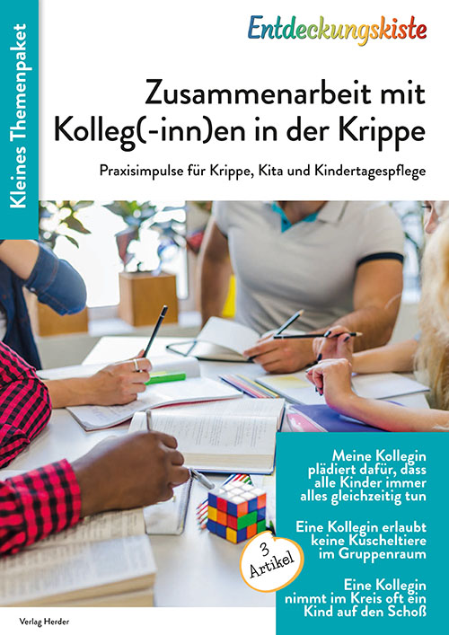 Titelseite Entdeckungskiste Themenpaket: Zusammenarbeit mit Kolleg(-innen) in der Krippe