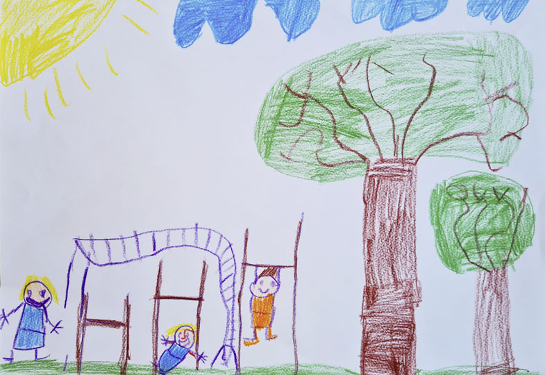 Gemaltes Bild mit Kinder auf dem Spielplatz
