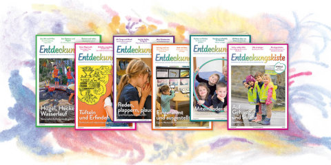 Mehrere Titelseiten der Entdeckungskiste sind nebeneinander angeordnet