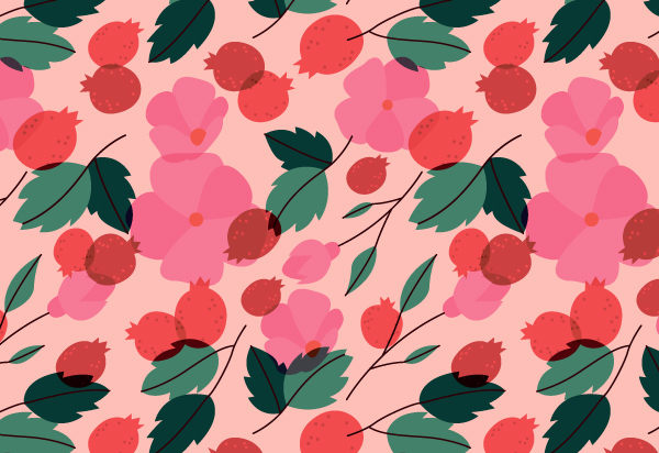 Illustration mit Blätter und Blüten
