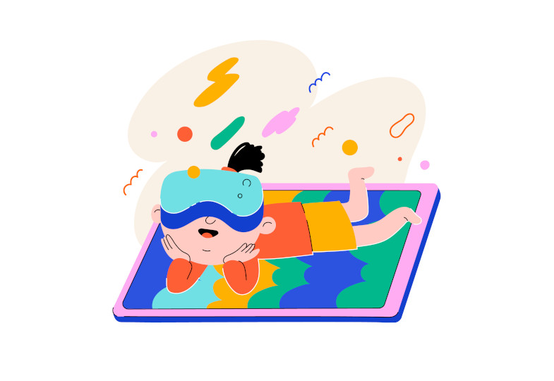 Illustration von einem Mädchen auf einem Tablet.