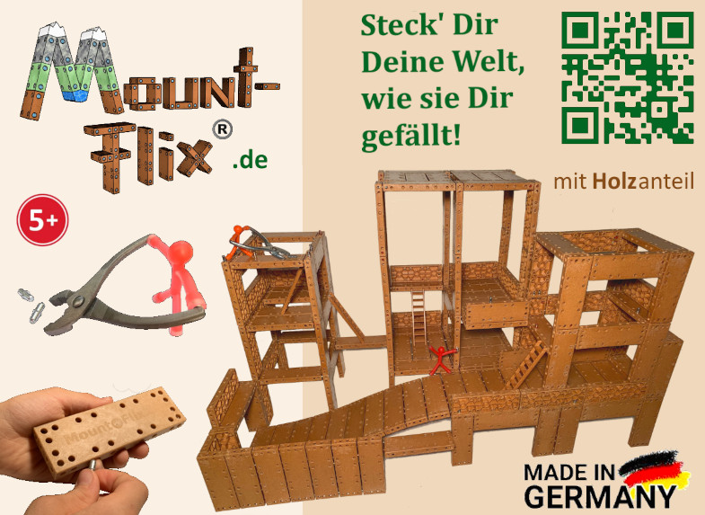 Gewinnen Sie eines von vier Basispaketen des pädagogischen Bauspielzeugs Mount-Flix!