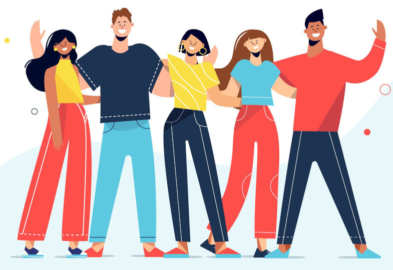 Illustration von Personen, die sich in den Armen halten