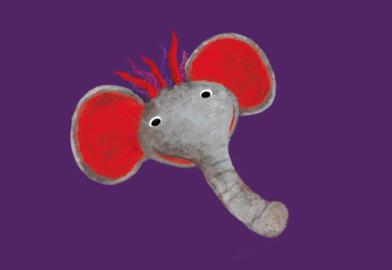 Gezeichnetes Gesicht von einem Elefanten.