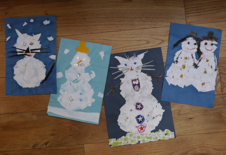 Schneebilder aus Papierschnipseln