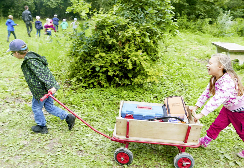 Wanderstock und Wildschweintrog