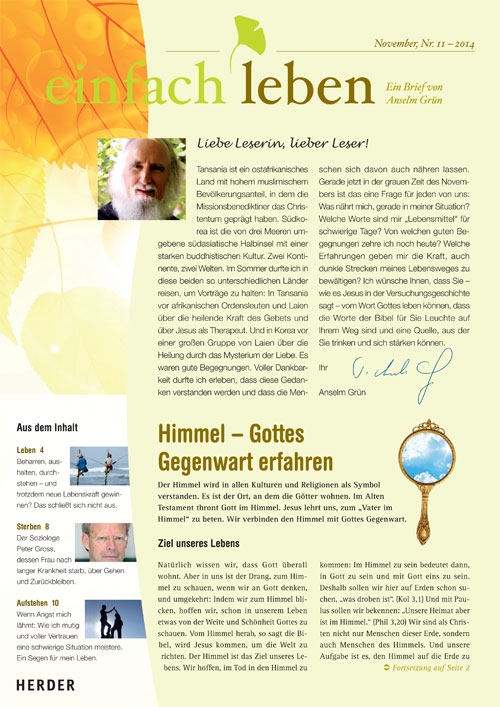 einfach leben – Ein Brief von Anselm Grün, November, Nr. 11 – 2014