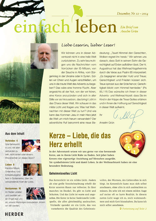 einfach leben – Ein Brief von Anselm Grün, Dezember, Nr. 12 – 2014