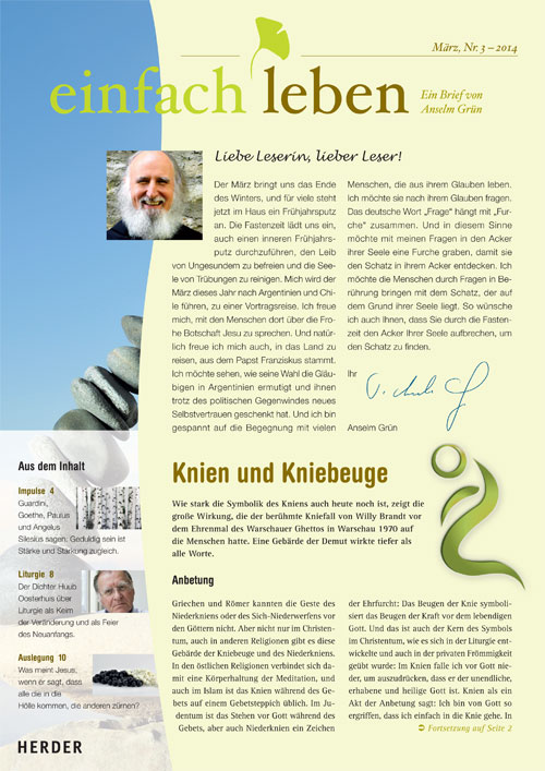 einfach leben – Ein Brief von Anselm Grün, März, Nr. 3 – 2014