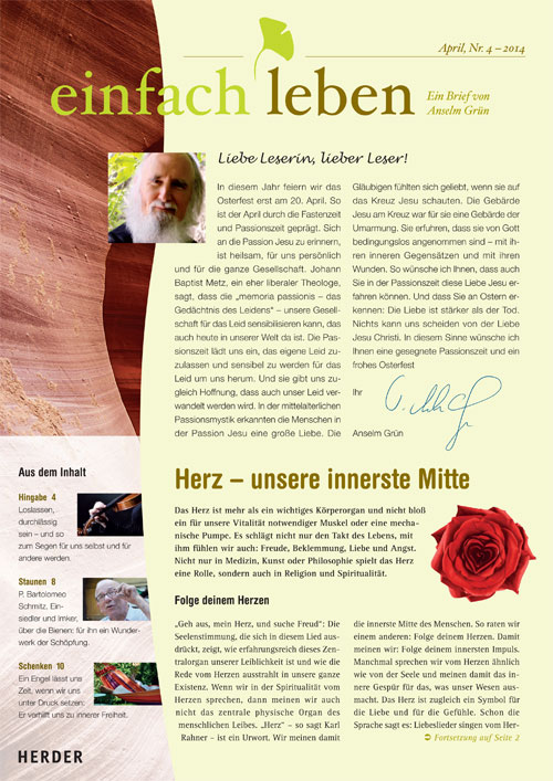 einfach leben – Ein Brief von Anselm Grün, April, Nr. 4 – 2014