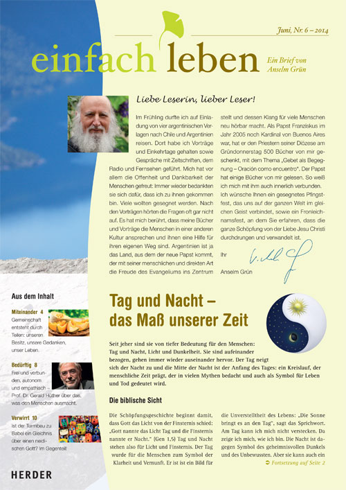 einfach leben – Ein Brief von Anselm Grün, Juni, Nr. 6 – 2014