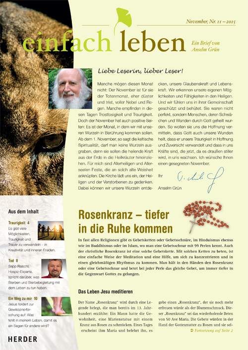 einfach leben – Ein Brief von Anselm Grün, November, Nr. 11 – 2015