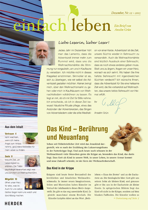 einfach leben – Ein Brief von Anselm Grün, Dezember, Nr. 12 – 2015