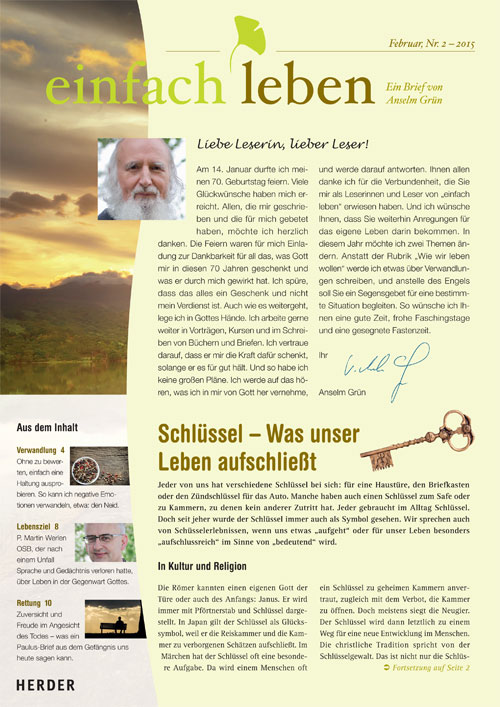 einfach leben – Ein Brief von Anselm Grün, Februar, Nr. 2 – 2015