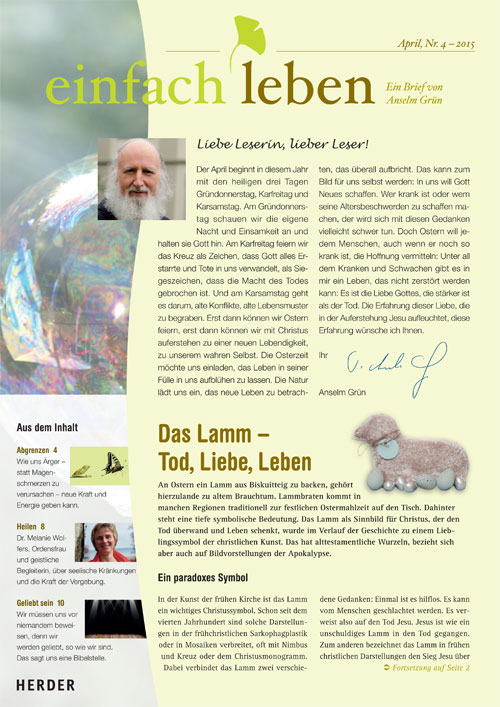 einfach leben – Ein Brief von Anselm Grün, April, Nr. 4 – 2015