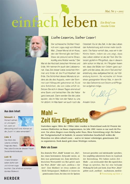 einfach leben – Ein Brief von Anselm Grün, Mai, Nr. 5 – 2015