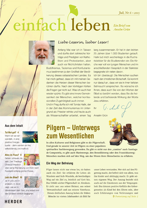 einfach leben – Ein Brief von Anselm Grün, Juli, Nr. 7 – 2015