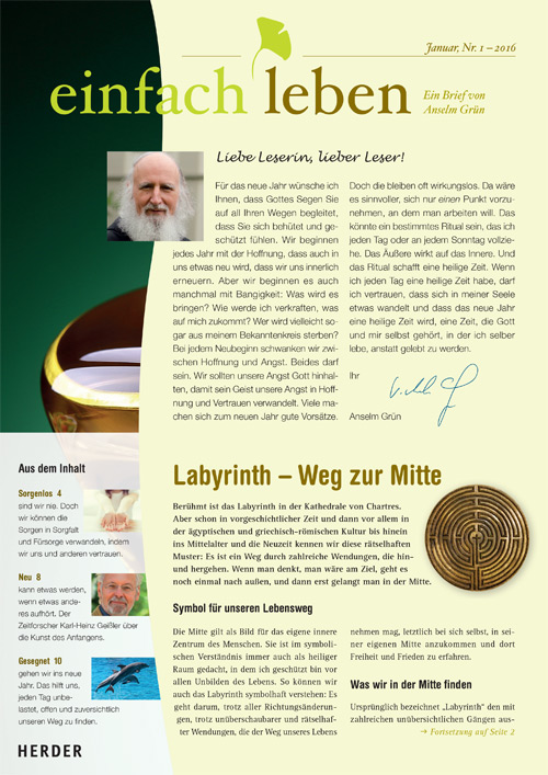 einfach leben – Ein Brief von Anselm Grün, Januar, Nr. 1 – 2016