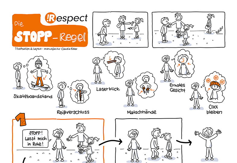 Mit Laserblick und Skateboardstand: Die drei Handlungsschritte der !Respect-Stopp-Regel