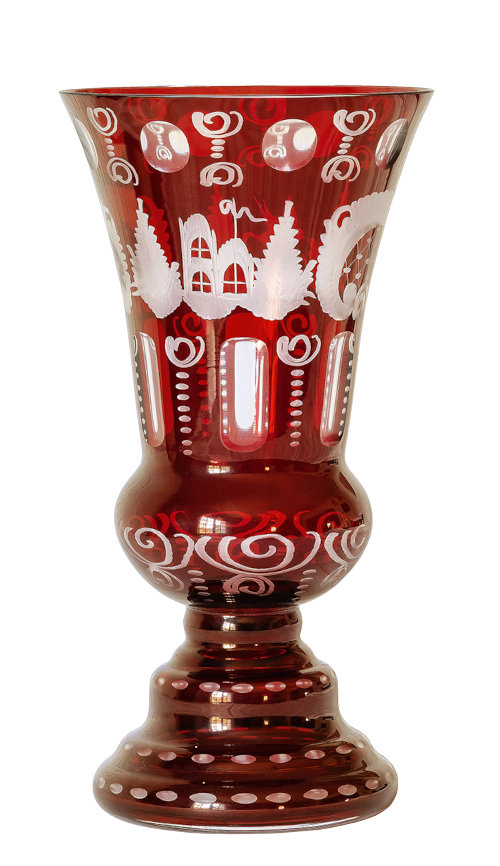 Kristallglas in Rot mit weißer Bemalung