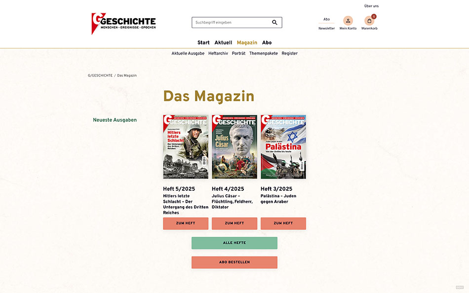 Website G/Geschichte: Desktop-Ansicht