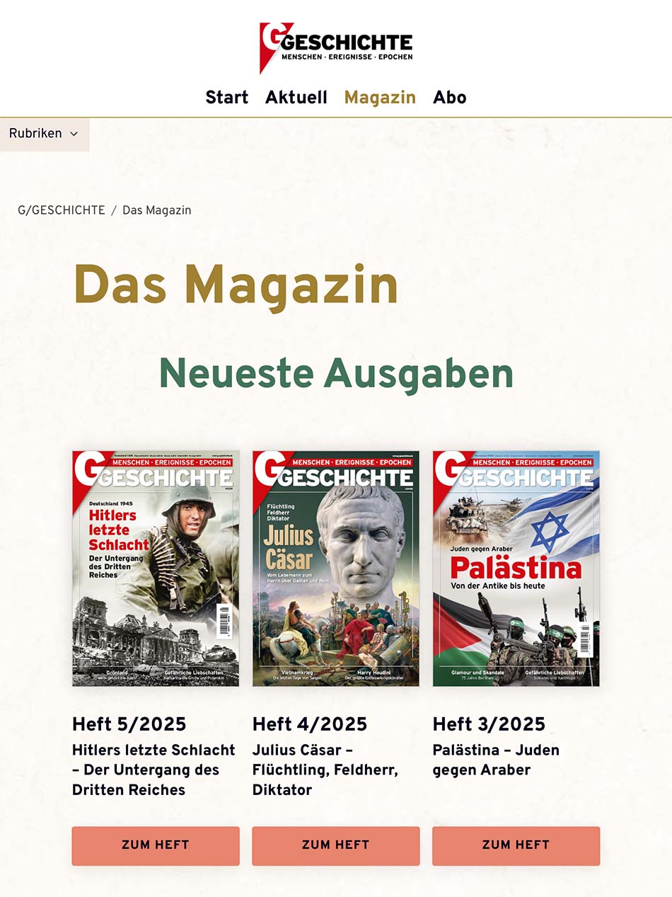 Website G/Geschichte: Tablet-Ansicht