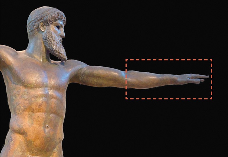 Statue eines nackten Mannes, der den Arm ausstreckt.