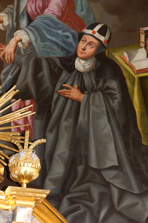 Birgitta von Schweden mit der typischen Kopfbedeckung ihres Ordens (Altarwandgemälde)