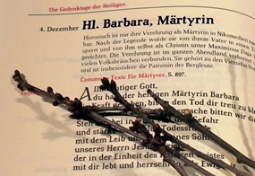Barbarazweige liegen auf dem Messformular der Heiligen am 4. Dezember