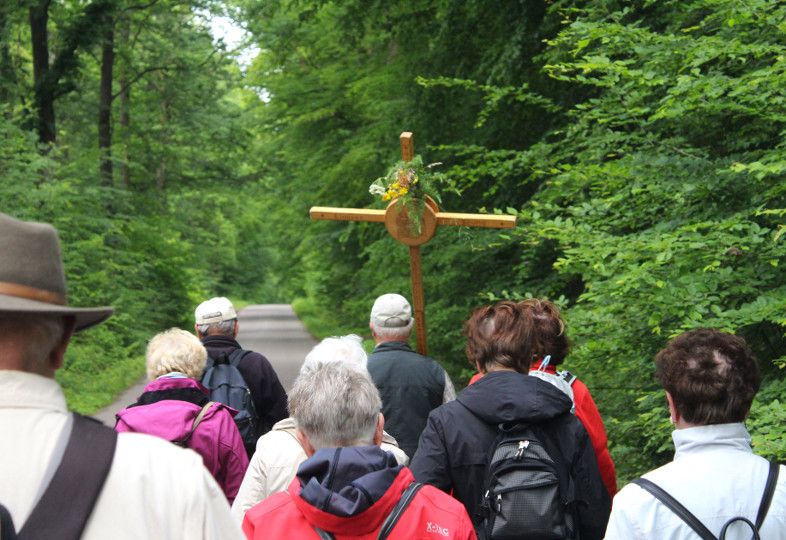 Wallfahrtsgruppe im Wald